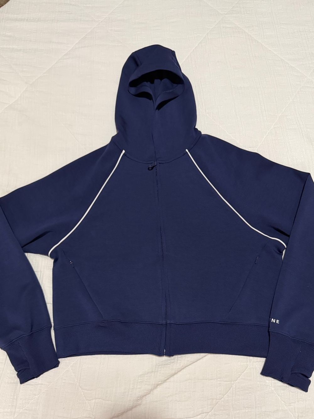 NWT Aerie offline Navy Zip-Up Hoodie with White Piping